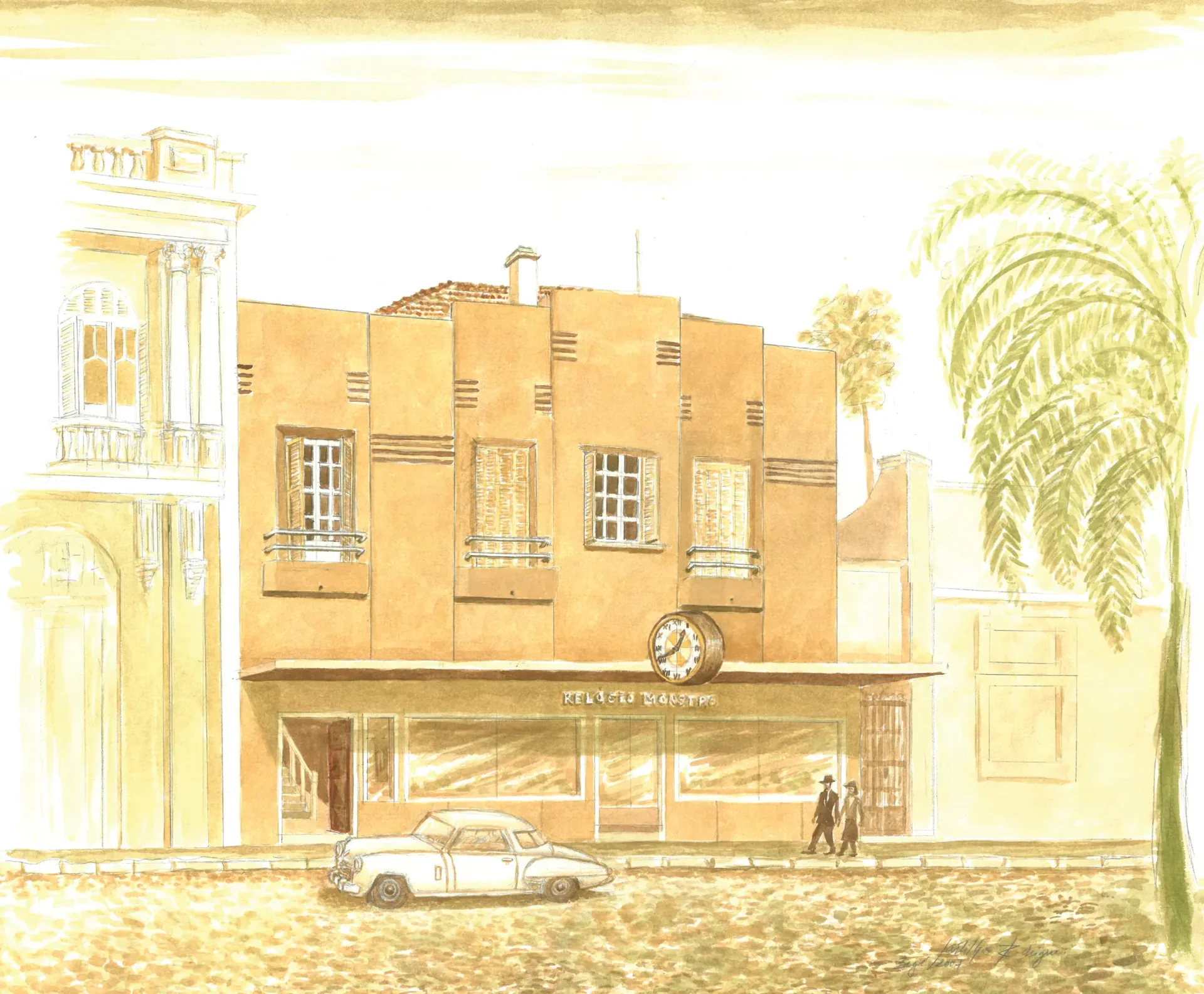 Prédio histórico em aquarela